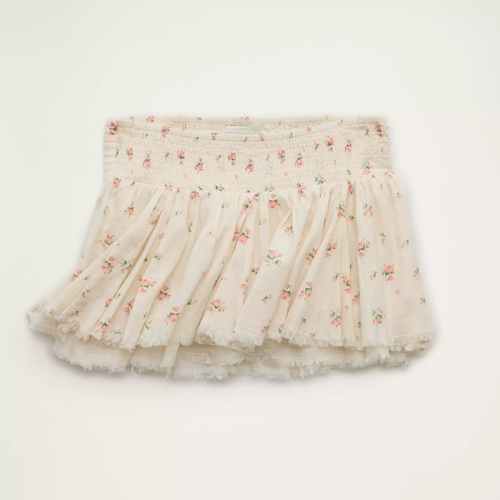 Low‑Rise Smocked Waist Pleated Godet Mini Skirt With Built‑In Short Liner