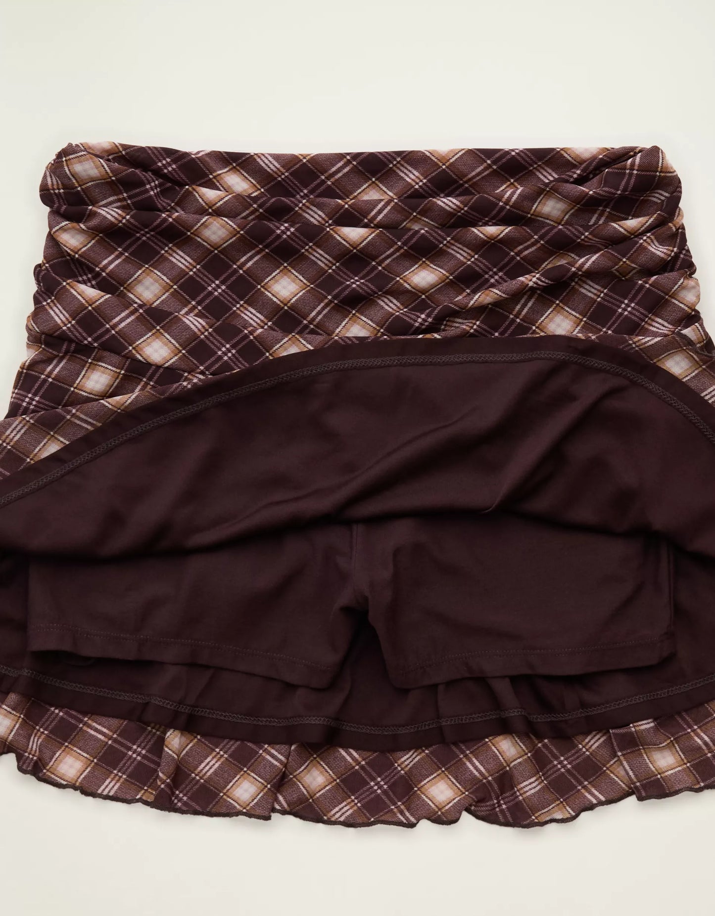 Mid‑Rise Stretch Mesh Pull‑On Mini Skirt With Built‑In Knit Shorts