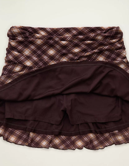 Mid‑Rise Stretch Mesh Pull‑On Mini Skirt With Built‑In Knit Shorts
