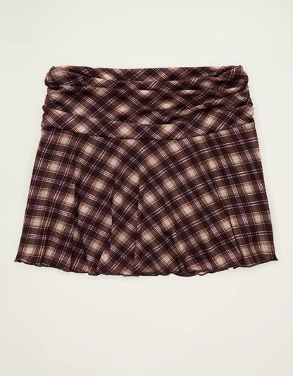 Mid‑Rise Stretch Mesh Pull‑On Mini Skirt With Built‑In Knit Shorts