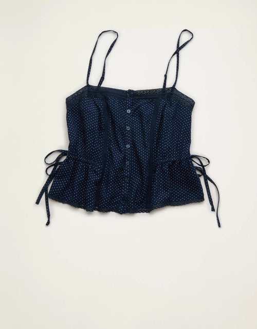 Cropped Lace‑Trim Button‑Front Cami Top With Side Drawstring Details