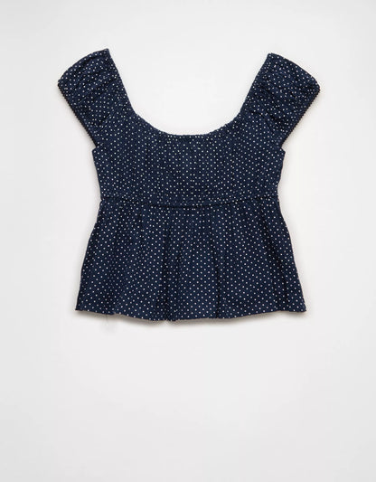 Cropped Cap‑Sleeve Lace‑Trim Button‑Front Cotton‑Linen Blend Top